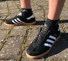 Classic black and white Hamburgs on feet on the street Adidas Samba Vegan, Samba Vegan, Adidas Classic Shoes, Adidas Hamburg, Vintage Trainers, Adidas Gazelle Sneaker, Adidas Samba Sneakers