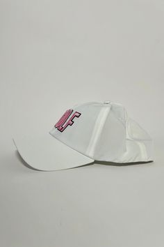 Golf Hat Color: White hat with Pink+Navy text Performance Tri Tech Moisture Wicking Unique Four-Way Stretch Sweatband Pukka White Snapback Hat With Curved Visor For Summer, White Curved Visor Snapback Hat For Summer, White Visor Snapback Hat For Summer, White Hats For Spring Streetwear, Trendy White Hats For Streetwear, Trendy White Hat For Streetwear, Trendy White Hats With Curved Visor, Trendy White Hat With Curved Visor, Trendy White Streetwear Hat