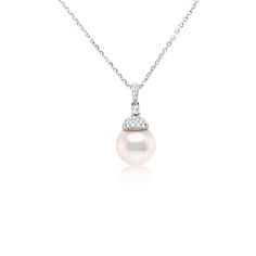 A single round 11-12mm white South Sea pearl and diamond pendant necklace, 0.20 carats total weight GH/VS quality, in all 14k white gold set on an adjustable 18 inch chain Pearl And Diamond Necklace, White Gold Set, Sea Pearl, South Seas, South Sea Pearls, Sea Pearls, Pearl Diamond, Diamond Pendant Necklace, Gold Set