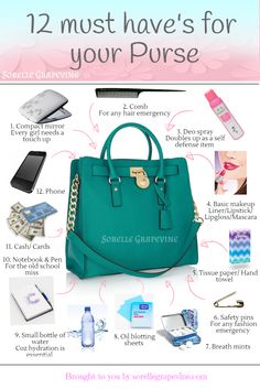 Women Purse Essentials, Must Haves For Purse, Purse Contents Ideas, Purse Essentials For Women, Essentials For Work Bag, Things To Carry In Your Bag, Must Have In Purse, Handbag Contents Ideas, Purse Must Haves Items List