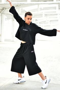 "Streetwear Outfit, Black Sweatsuit, Women Sweatshirt ◈ Stylish and chic fashion is our shared dream! You can be sure that this piece is made with a lot of love and craftsmanship. ◈ S I Z I N G ◈ The model wears size S. This item is available from XS to 4XL. Please, have a look at my Size Chart below before placing your order. The model in the picture is 63'' (160 cm) tall. ◈ D E L I V E R Y ◈ This item will be shipped in up to 5 days after your order was placed. We use Express worldwide shippin Black Long Sleeve Tracksuit With Pockets, Black Hooded Cotton Set, Black Fall Sets With Long Pants, Black Cotton Tracksuit With Pockets, Black Streetwear Sets With Pockets, Black Hooded Sets For Fall, Black Cotton Stretch Tracksuit, Black Long Pants Sets For Spring, Hip Hop Black Pants For Loungewear