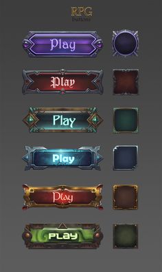 a set of different types of buttons and labels for the game's user interface