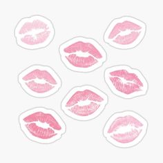 six pink lipstick stickers on a white background