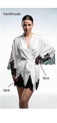 Luxurious kimono robe of white color, the sleeves and bottom of the product are trimmed with lace. 100% handmade🤍. The dressing gown is tied at the waist and fits perfectly. Of White Color, Lace Bridal Robe, Bridal Robe, Silk Robe, Lace Bridal, Pajama Robe, Bridal Robes, Womens Robes, Dressing Gown