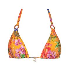 Triangle bikini top WATERCULT Sunset Florals • Wireless • Stretch fabric • Removable padded cups • Sliding drawstring under chest to adjust neckline • Nat... Available color: Pollen Yellow Summer Triangle Swimwear For Pool, Triangle Swimwear With Padded Cups For Vacation, Beach Triangle Swimwear With Padded Cups, Triangle Beach Swimwear With Padded Cups, Triangle Beachwear Swimwear For Vacation, Triangle Swimwear With Padded Cups For Beach, Triangle Swimwear For Spring Vacation, Triangle Swimwear For Summer Vacation, Tropical Triangle Swimwear For Summer