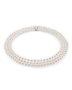 This 6.5-7mm white freshwater pearl necklace is certain to grab the attention of anyone who sees this beauty. This pearl necklace is compiled of three high-quality strands of hand picked white freshwater pearls with 'Very High' grade luster, our highest grade available. The pearl color on this strand is white and the necklace comes affixed with a beautiful clasp. 

Upgrade to larger size pearls available. Pet Memorial Necklace, Classic Pearl Necklace, Akoya Pearl Necklace, Cuff Bracelets Handmade, Pearl Necklace Designs, Urn Jewelry, White Pearl Necklace, Cultured Pearl Necklace, Buy Necklace