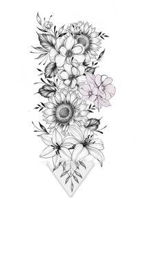 a drawing of flowers on a white background