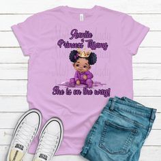 Purple Baby Girl Custom Baby Shower Princess (Name) Is On The Way Shirts High-Quality Prints and Service These personalized Princess Shirts are cute and will leave a lasting memory.  Pick name title in the listing options. If you would like additional names, contact me for additional payment options.   State the name of the coming princess, shirt color and color of vinyl in the box.  Please note: We will attempt to have the same brand for all of the shirts, however the supply shortage will  allo Cotton Tops For First Birthday, Princess Name, Princess Shirt, Baby Shower Princess, Purple Baby, Custom Baby, No Way, Shirt Color, Colorful Shirts