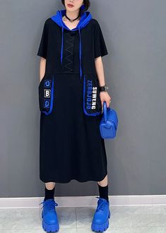 French Black Graphic Print Patchwork Vacation Hooded Maxi Dresses Short Sleeve One Set Outfit, Dresses Short Sleeve, Boho Dresses, Easy Trendy Outfits, Summer Dress Outfits, Fashion 2024, Street Style Chic, Mid Dresses, Maxi Dress Party