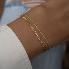 Two Delicate Bracelets Set Dainty Bracelet Set Two - Etsy Dainty Gold Bracelet Classy, Simple Gold Chain Bracelet, Silver Dainty Bracelets, Small Gold Bracelet, Silver And Gold Bracelets, Cute Gold Bracelet, Minimalist Bracelet Stack, Permanent Jewelry Stack, Delicate Chain Paperclip Bracelet As Gift