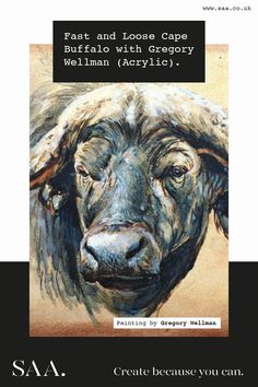 a poster with an animal's face and caption for the article, fast and loose cape buffalo with gravy