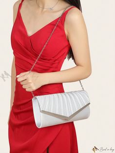 Bird in Bag - Elegant Pleated Evening Clutch Purse for Women - Ideal for Bridal Wedding Party White Festive Clutch For Party, Festive White Clutch For Party, Elegant Clutch For Weddings And Party Season, Elegant Wedding Clutch For Party Season, Silver Bags For Wedding And Party Season, Festive Silver Party Bag, Festive Silver Party Bags, Silver Festive Party Clutch, Festive Silver Party Clutch