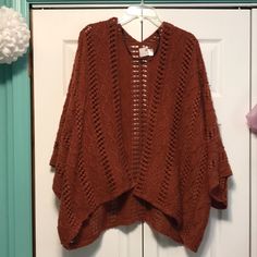 Never Worn Sonoma Cardigan/Poncho Crocheted/Knitted Pattern Beautiful Rust Color Flowy Sleeves One Size Just Wasn’t My Style Almost Perfect Condition With No Major Flaws Crocheted Cardigan, Flowy Sleeves, Crochet Poncho, Almost Perfect, Rust Color, Crochet Cardigan, Color Orange, Rust, Womens Tops