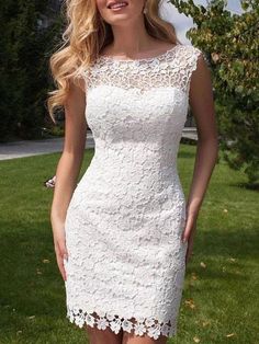 Short Wedding Dress 2021 Lace Jewel Neck Sleeveless Bridal Gowns With Panel Train Short White Dress Wedding, Short White Dress, Short Lace Wedding Dress, Backless Lace Wedding Dress, White Bridal Gown, Outdoor Wedding Dress, Open Back Wedding Dress, Back Wedding Dress, Backless Wedding