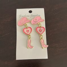 New- These Are So Cute!! Perfect For That Nashville Trip. Casual Dangle Jewelry For Spring, Casual Pink Earrings, Cowgirl Earrings, Sea Earrings, Monet Earrings, Turquoise Western, Rabbit Earrings, Baublebar Earrings, Nashville Trip