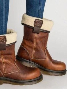 Shoes Chunky, Winter Heels, Low Heel Boots, Mid Boots, Fur Lined Boots, Ankle Boots Flat, Rounded Toe Boots, Vintage Boots, Brown Ankle Boots