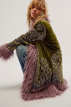 Moon Glow Coat | Free People Long Velvet Coat For Fall, Bohemian Long Sleeve Fur Coat, Bohemian Long Sleeve Fur Coat With Faux Fur Lining, Bohemian Long Sleeve Fur Coat For Fall, Bohemian Outerwear With Faux Fur Lining, Bohemian Outerwear With Faux Fur Lining And Long Sleeves, Penny Lane Coat, Mode Hippie, Mode Boho