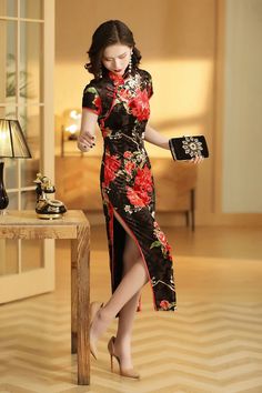 2021 China Cheongsam Positioning Flower Pattern Chinese - Etsy Cheongsam Design, Red Qipao, Vietnam Dress, Feminine Urge, Qi Pao, Modern Cheongsam, Chinese Style Dress, Wedding Morning, Qipao Dress