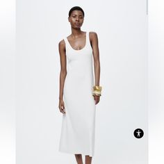 Zara Long Ribbed Dress Size Large Nwt White White Ribbed Daywear Dress, Zara Midi Ribbed Dress, Zara Ribbed Midi Dress, Zara Ribbed Midi Dress For Spring, Elegant Zara Ribbed Dress, Elegant Ribbed Zara Dress, Long Ribbed Dress, White Women Dresses, Lime Green Shorts