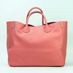 "Large Lady Pink 100% Leather Handbag. Material Leather, Polyester Measurements: Width around 41CM/16.1\", Side width around 21CM/8.27\", Height around 34CM/13.39\" Features:  Popular, Durable, High Quality, inside zippered pocket. Great for shopping, work or casual walking with lots of storage! All Sales Final." Luxury Large Shoulder Bag With Top Carry Handle, Large Luxury Bags With Removable Pouch, Luxury Large Shoulder Bag With Removable Pouch, Large Designer Satchel For Everyday Use, Large Designer Satchel, Large Luxury Satchel, Luxury Satchel With Rolled Handles For On-the-go, Designer Pink Shoulder Bag With Leather Lining, Luxury Bags With Rolled Handles For Everyday