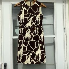 Tory Burch Giraffe Print Sleeveless Shift Dress Condition: Size: 2 Color: Brown Cream Tory Burch Dress, Sleeveless Shift Dress, Giraffe Print, Shift Dress, Tory Burch, Sleeveless Dress, Colorful Dresses, Size 2, Womens Dresses