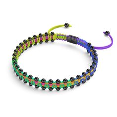 Finish: Gunmetal Cord: Rainbow Spectrum Adjustable Nylon Size: One Size Fits All Base: Stainless Steel The Friendship DOT Bracelets are hand-crafted from bars gilded in silver, black gunmetal, or rainbow unicorn silver and are hand-strung on an adjustable nylon cord. The Friendship DOT Bracelets come with an engraved logo bar in a matching finish. With their adjustable colored nylon cord, the Friendship DOT Bracelets are one-size-fits-all. NOTE: The exact color combination of all rainbow spectru