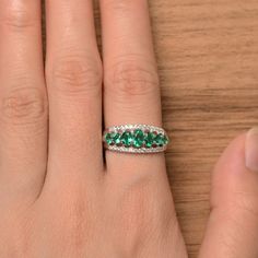 Created emerald ring multistone ring sterling silver oval cut | Etsy Fine Jewelry Emerald Ring With Accent Stones, Fine Jewelry Emerald Ring With Cubic Zirconia, Fine Jewelry Cubic Zirconia Emerald Ring With Accent Stones, Marquise Emerald Ring For Promise In May, Emerald Marquise Promise Ring For May Birthstone, Oval Tsavorite White Gold Ring, Oval Tsavorite Ring In White Gold, Oval Silver Emerald Ring With Diamond Accents, Fine Jewelry Emerald Ring With Accent Stones For Promise