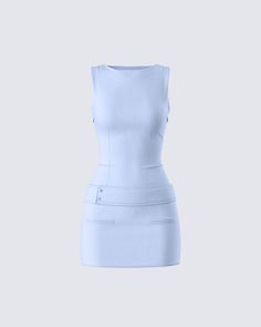 It’s giving business chic 💅 From the office to dinner with the girls, you will be taking charge in this light blue mini dress made from suiting fabric and complete with a wide belt, boat neckline, and welt pockets 💙 Finesse Clothing Dress, Miu Miu Mini Dress, Finesse Clothing, Light Blue Clothes, Libra Szn, Princess Switch, Fall Dinner Outfit, Blue Dress Outfit, Baby Blue Outfit