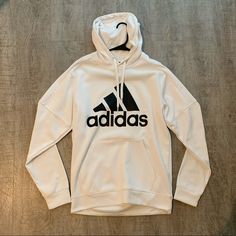 White Mens Athletic Trefoil Hoodie, Never Worn. *Free Shipping* Adidas Logo Hooded Hoodie, Adidas Logo Fleece Hoodie For Winter, Adidas Fleece Hoodie For Winter, Winter Adidas Logo Fleece Hoodie, Winter Adidas Fleece Hoodie, Adidas Sports Hoodie With Letter Print, White Sportswear Hoodie With Logo Print, White Hooded Hoodie For Sports Season, Adidas Hoodie With Logo Print For Winter