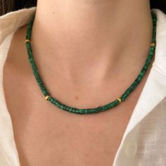 Gold Plated Steel, Semi-Precious Malachite Stones Necklace On Adjustable Chain Brand New Celebrity Buzz Serpentine Necklace, Jade Bead Necklace, Stones Necklace, Green Beaded Necklace, Malachite Stone, Necklace Green, Ancient Jewelry, Jade Beads, Green Necklace