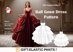 a woman in a ball gown dress pattern with the text, free sewing pattern for it