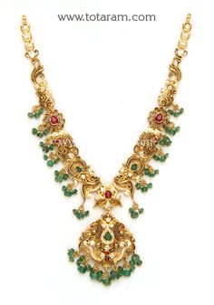 22 Karat Gold "Peacock" Necklace For Women with Cz , Color Stones & Emerald Beads (Temple Jewellery) - 235-GN4883 - in 33.050 Grams for USD $2510.69. 
Made in India by Totaram Jewelers Online this product is in Gold - 22 Karat BIS Hallmark 916 KDM Gold  & is an excellent gift for Adult - Women. Ships fully insured with secured guaranteed delivery for free with your order over $250 from New Jersey USA & comes with 30 days exchange policy. 22k Gold Green Temple Necklace For Celebration, 22k Gold Green Temple Necklace For Festive Occasions, 22k Gold Jeweled Necklaces For Festivals, Green 22k Gold Temple Necklace For Celebration, Green 22k Gold Temple Necklace For Festive Occasion, 22k Gold Jeweled Necklace, Festive 22k Gold Green Temple Necklace, Festive 22k Gold Jeweled Necklaces, Festive Jeweled 22k Gold Necklaces