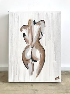 an abstract painting of a nude woman's torso in brown and white on a canvas