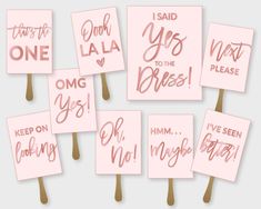 six pink signs that say i'm sorry to the bride