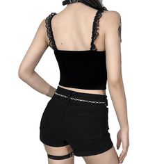 High-quality fabric: Polyester. Clothing details: Backless Lace. SIZE GUIDE Streetwear Fashion Black, Rock Style Outfits, Punk Woman, Rock Style Clothing, Black Pants Men, Streetwear Mode, Elegant Gothic, Lace Vest, Tank Top For Women