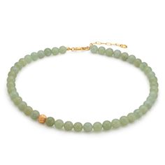 The Jade Forest Green Necklace features pale green minerals interspersed with a 24ct gold plated brass, rustic-textured bead, creating a unique overall effect. Beyond the pleasant harmony of the colors, jade is known for its calming effect and its ability to create inner peace and harmony. The necklace makes a beautiful set with the matching Jade Forest Green Earrings and Bracelet. Handmade in our Budapest studio. MATERIAL: 24 carat gold plated brass  STORAGE/CLEANING: Store your Eva Remenyi jewellery separate from other jewellery to prevent scratches and protect gold-plating Clean with a soft cloth or a special jewellery cleaning cloth August Birthstone Jewelry, July Birthstone Jewelry, Gifts For New Mums, Jewelry Ring Box, Pearl Jewellery Earrings, Special Jewelry, Men's Jewelry Rings, Green Earrings, Green Necklace