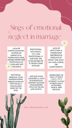 a pink poster with the words,'sings of emotion and neglect in marriage '