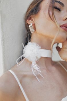 Ultra chic organza flower statement choker hand sewn onto a crepe band. FINAL SALE Elegant Spring Wedding Choker, Adjustable Chic Wedding Choker, Chic White Choker For Wedding, Chic Adjustable Wedding Choker, Flower Choker Outfit, Rosette Choker, Collection Moodboard, Wearable Flowers, Choker Outfit