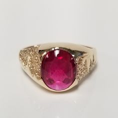 Thanks for shopping our vintage estate store. We tend to sell well below wholesale and truly hope you enjoy all of our items. Many of the items are one of a kind, so please enjoy scrolling through the pictures and hopefully something will catch your eye. Spots are from the reflections or camera. Estate 10k yellow gold gold spinel 3ct oval cut red ruby ring for men or women. Nice vintage ruby ring, one that you will love. Dates to 1960's or 70's. Gem is testing natural spinel. Ring size: 11.50 Se Vintage Red Hallmarked Signet Ring, Vintage Ruby Rings With Polished Finish, Classic Red Signet Ring Stamped 14k, Vintage Yellow Gold Ruby Signet Ring, Vintage Ruby Signet Ring In Yellow Gold, Vintage Yellow Gold Signet Ring With Ruby, Classic Ruby Ring With Polished Finish For Collectors, Vintage Ruby Signet Ring As Gift, Classic Red Signet Ring For Anniversary