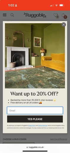 an email page for rugs and carpets on the app store's mobile device