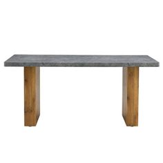 a grey table with wooden legs on a white background