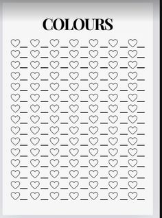 a black and white poster with hearts on it that says,'colours'in the middle