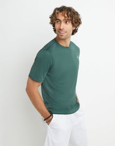 Our Double Dry® Tee feels lightweight but works hard to keep you cooler and drier. Core Training, Keep Your Cool, Athletic Fits, Moisture Wicking, Dark Green, Men's Polo Shirt, Mens Tops, Green