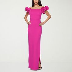 Closure Type: ZipperNeckline: Straight NeckSleeve Style: Off Shoulder SleeveApparel Length: 64 InchesDress Length: Long LengthFiber Content: 95% Polyester, 5% SpandexFabric Description: CrepeLining Material: PolyesterCare: Line Dry, Machine WashMaterial: CrepeCountry of Origin: Imported Womens Evening Gowns, Gown Pink, Dresses Evening, Evening Gown, Neon Pink, Evening Gowns, Off The Shoulder, Evening Dresses, Off Shoulder