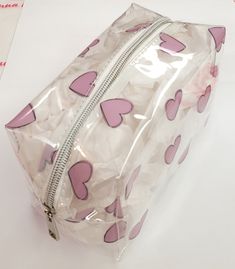 Pink Heart Makeup Bag Approx. Measurements: 7x4x4" The Cutest gift for any age! Clear Heart Makeup Bag, Pink Heart Makeup, Heart Makeup, Pink Bag, Pink Heart, Cute Gifts, The Cutest, Makeup Bag, Makeup