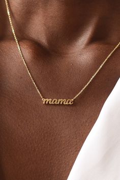 Mom will love a this gorgeous and simple "Mama" script necklace. Perfect for a new mom or someone who's been a mom for years. Either way, she'll love this sentimental and thoughtful gift. Meaningful Everyday Gold Name Necklace, Gold Name Necklace For Everyday Wear, Everyday Gold Name Necklace, Everyday Custom Name Necklaces, Minimalist Nameplate Necklace As Gift For Mom, Minimalist Nameplate Necklace For Mom, Meaningful Nameplate Necklace For Everyday, Everyday Meaningful Nameplate Necklace, Everyday Custom Name Pendant Necklace