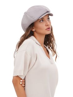 "Step out in style with our \"Women's Grey Cotton Newsboy Hat,\" a beautifully designed accessory that seamlessly combines vintage charm with modern elegance. This 8-panel top baker boy paperboy cap is an essential addition for those who cherish both comfort and style in their fashion choices. Made from premium quality cotton, this newsboy hat offers a lightweight and breathable fit, perfect for any season. The grey color is both versatile and sophisticated, easily complementing a variety of outfits and color palettes. The hat's design features eight expertly sewn panels, culminating in a full, rounded top that is characteristic of the iconic baker boy style. This design not only provides a comfortable fit but also enhances the hat's aesthetic appeal, making it suitable for a wide range of Paperboy Cap, Hat Aesthetic, Beanie Hats For Women, Contemporary Wardrobe, Newsboy Hat, Baker Boy, Newsboy Cap, News Boy Hat, Cowl Scarf