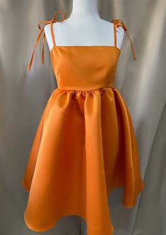 Orange dress Dress made of matt, high-quality satin fabric Long loops as straps Skirt length: 65 cm We also make dresses to your measurements :) Please contact if you have any further questions. Orange Flowy Dress Short, Sleeveless Solid Dresses With Satin Finish, Solid Color Summer Dress With Satin Finish, Party Dresses With Adjustable Straps, Summer Satin Dress For Dress-up Occasions, Summer Satin Dresses With Bow Straps, Fairy Fancy Dress, Winx Stella, Strap Skirt