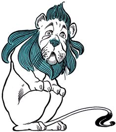 a drawing of a lion with blue mane and tail sitting on the ground next to a letter s