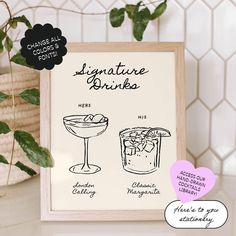 there is a sign that says signature drinks